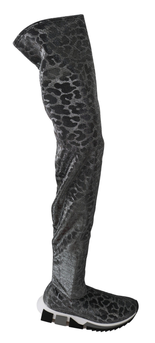 Dolce & Gabbana Gray Leopard High Top Sneakers Booties Shoes - DEA STILOSA MILANO