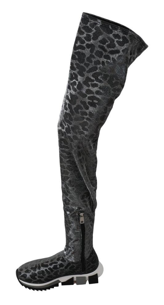 Dolce & Gabbana Gray Leopard High Top Sneakers Booties Shoes - DEA STILOSA MILANO
