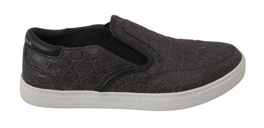 Dolce & Gabbana Gray Leather Flat Caiman Mens Loafers Shoes - DEA STILOSA MILANO