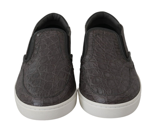 Dolce & Gabbana Gray Leather Flat Caiman Mens Loafers Shoes - DEA STILOSA MILANO