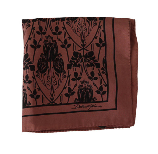 Dolce & Gabbana Brown Floral Silk Square Handkerchief Scarf - DEA STILOSA MILANO