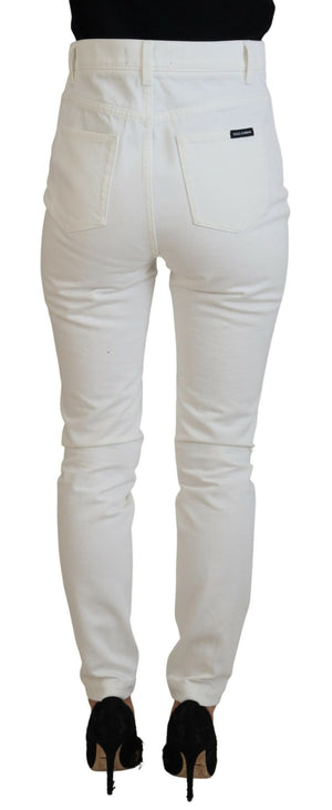 Dolce & Gabbana Off White High Waist Skinny Denim Cotton Jeans - DEA STILOSA MILANO