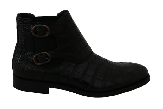 Dolce & Gabbana Black Crocodile Leather Derby Boots Shoes - DEA STILOSA MILANO