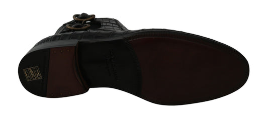 Dolce & Gabbana Black Crocodile Leather Derby Boots Shoes - DEA STILOSA MILANO