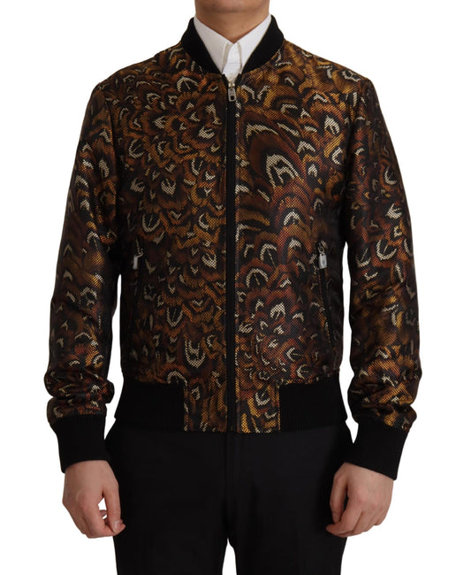 Dolce & Gabbana Brown Feather Full Zip Blouson Jacket - DEA STILOSA MILANO