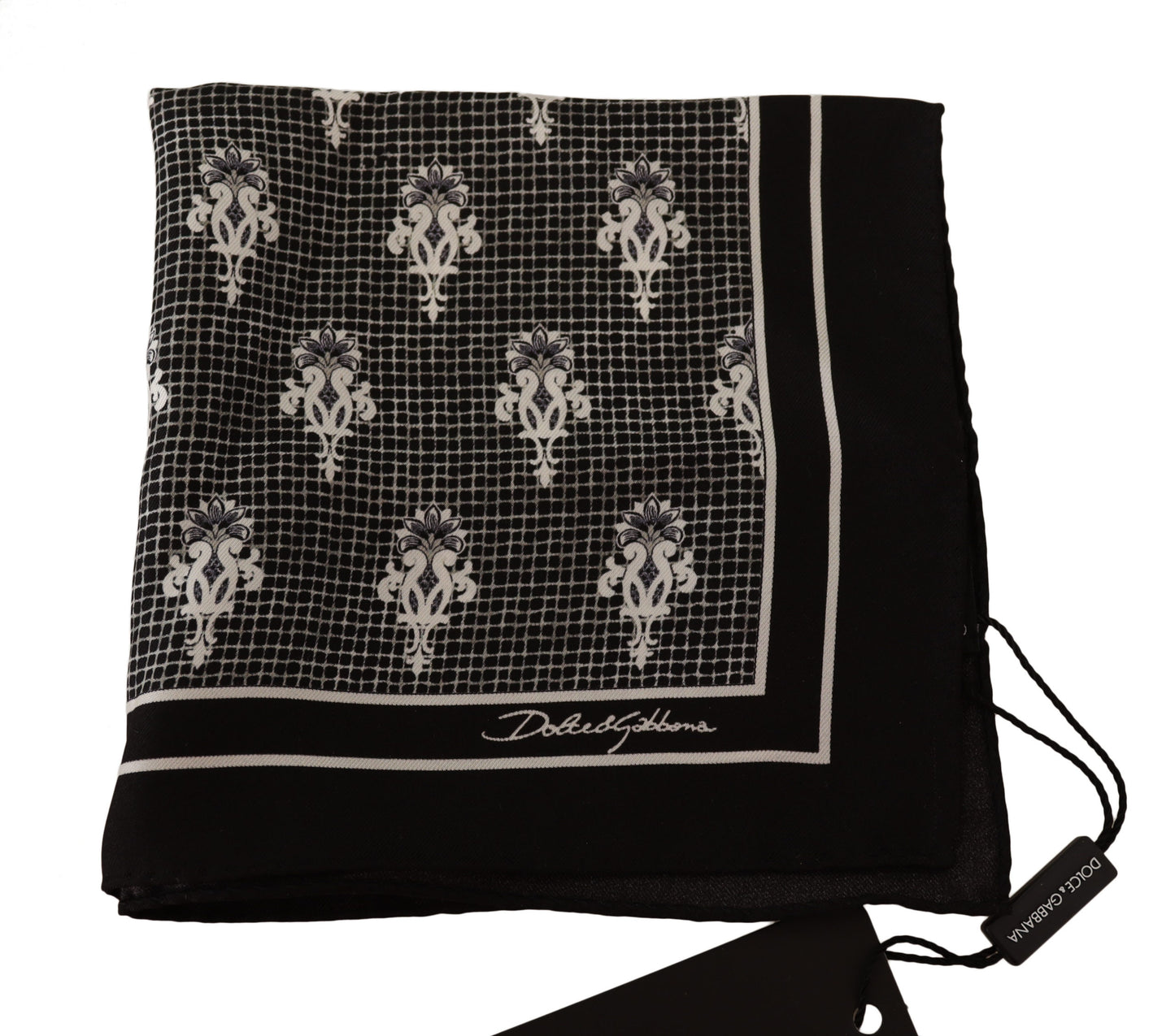 Dolce & Gabbana Black Patterned Square Men Handkerchief Scarf - DEA STILOSA MILANO