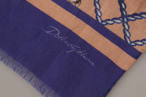Dolce & Gabbana Blue Linen Seashell Pattern Mens Wrap Shawl Scarf - DEA STILOSA MILANO