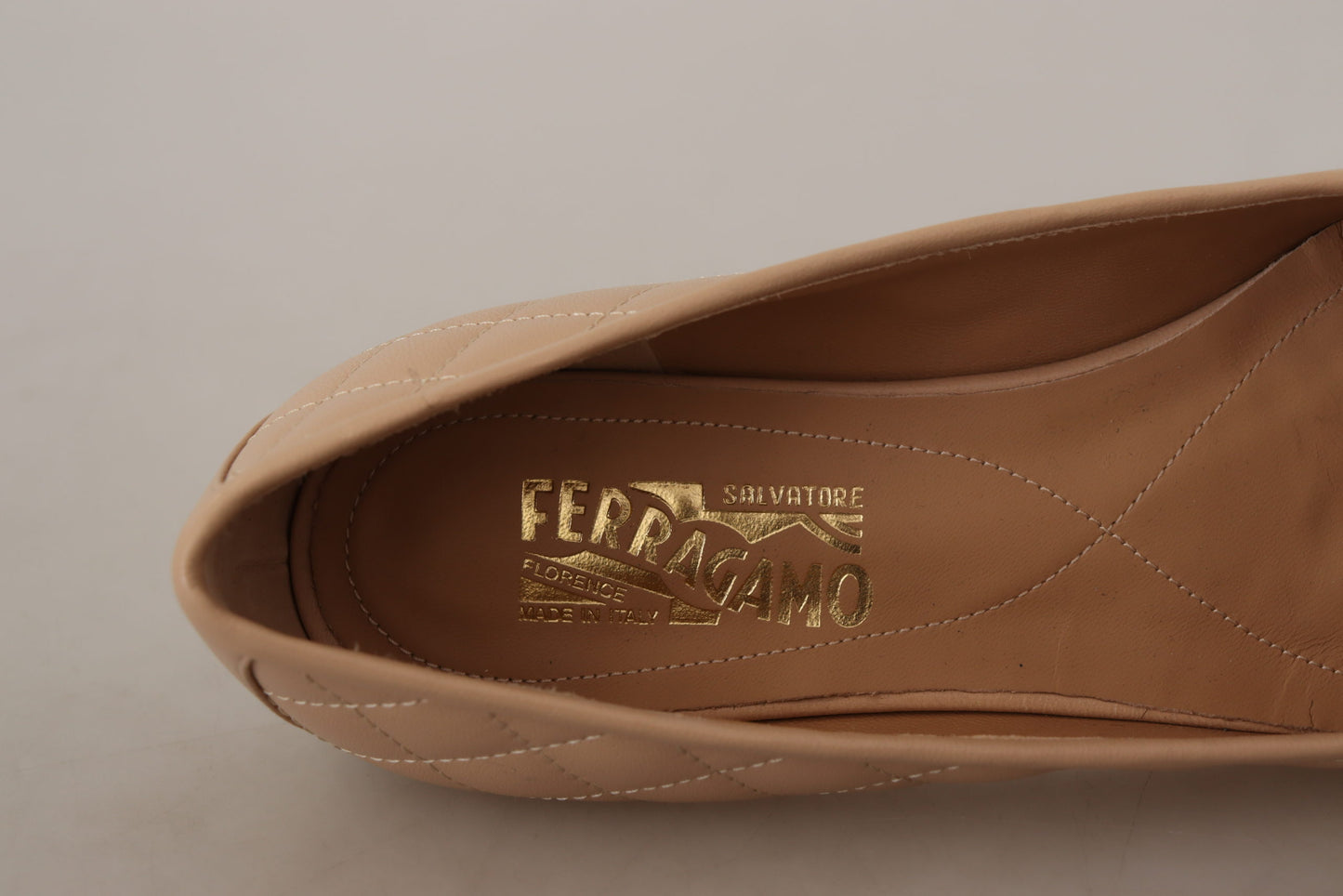 Salvatore Ferragamo Beige and Black Nappa Leather Ballet Flat Shoes - DEA STILOSA MILANO