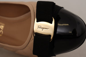 Salvatore Ferragamo Beige and Black Nappa Leather Pumps Shoes - DEA STILOSA MILANO