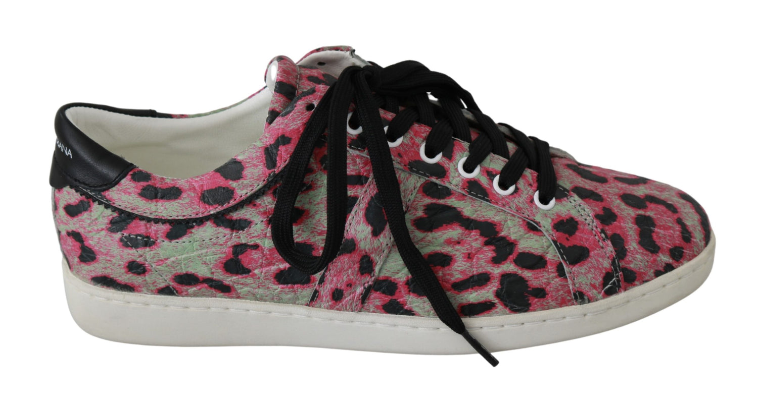 Dolce & Gabbana Pink Leopard Print Training Leather Flat Sneakers - DEA STILOSA MILANO