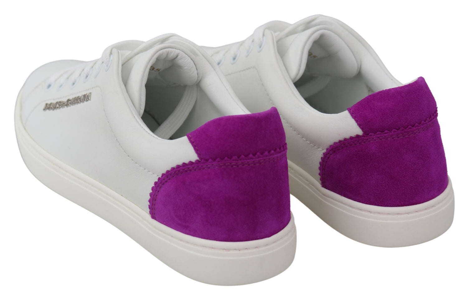 Dolce & Gabbana White Purple Leather Logo Womens Shoes - DEA STILOSA MILANO
