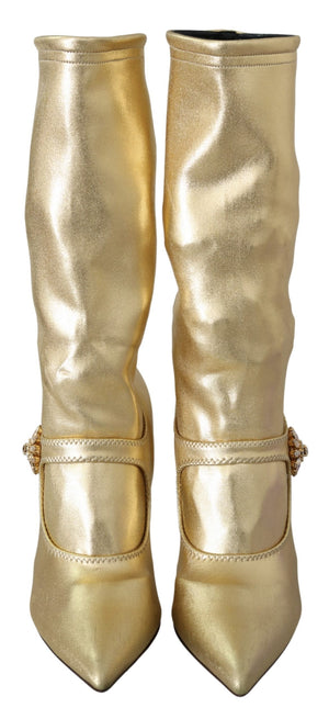 Dolce & Gabbana Gold Rhinestones Ankle Boots Socks Shoes - DEA STILOSA MILANO