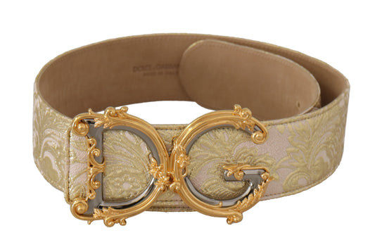 Dolce & Gabbana Pink Wide Waist Jacquard DG Logo Gold Logo Buckle Belt - DEA STILOSA MILANO
