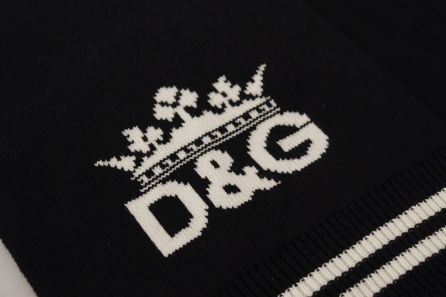 Dolce & Gabbana Black White Cotton DG Printed Cashmere Shawl Scarf - DEA STILOSA MILANO