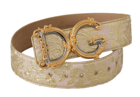 Dolce & Gabbana Pink Wide Waist Jacquard DG Logo Gold Logo Buckle Belt - DEA STILOSA MILANO