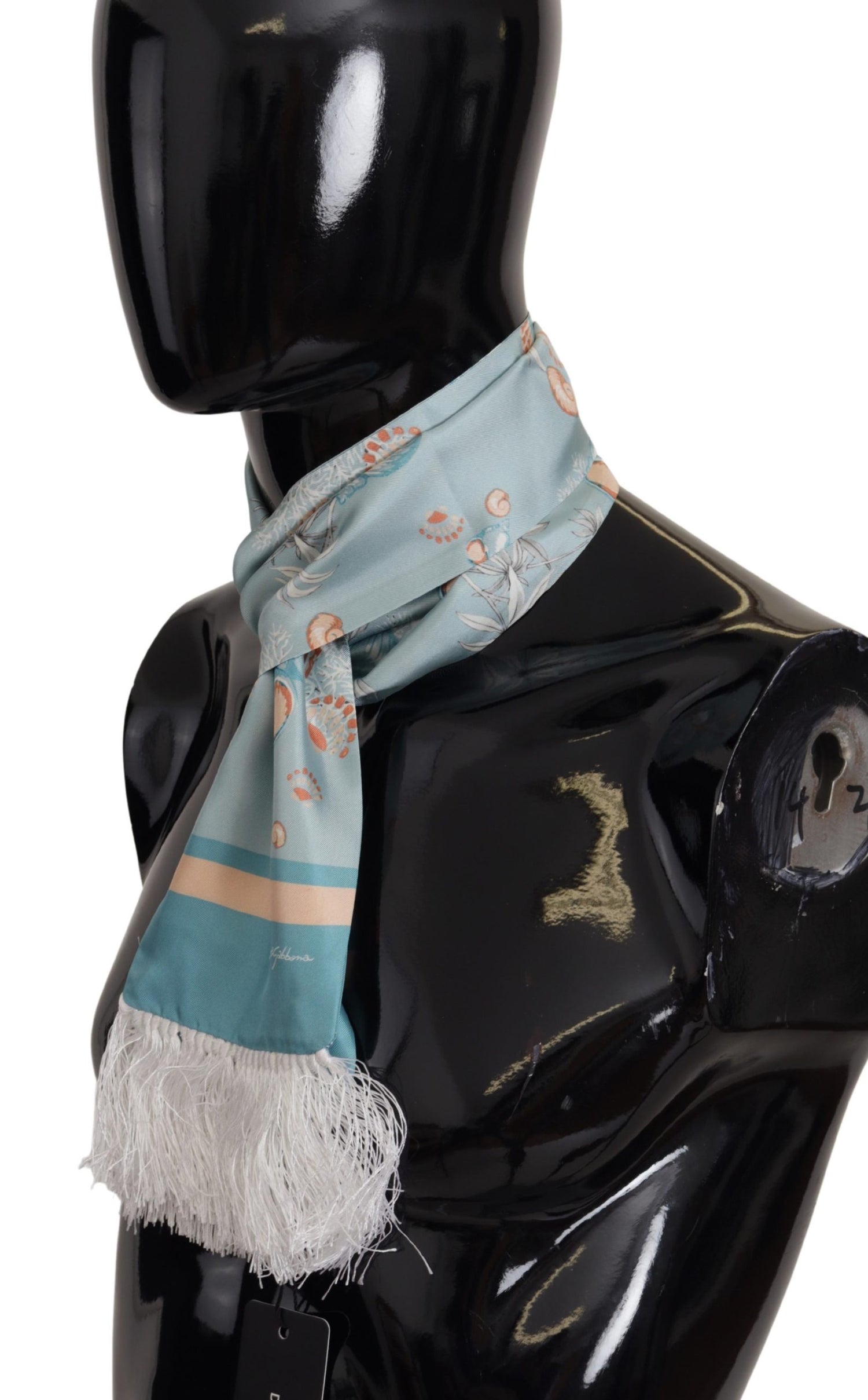 Dolce & Gabbana Blue Silk Shiny Shell-Print Neck Wrap Fringed Scarf - DEA STILOSA MILANO
