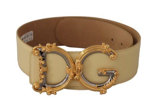 Dolce & Gabbana Beige Wide Waist Leather DG Logo Baroque Buckle Belt - DEA STILOSA MILANO