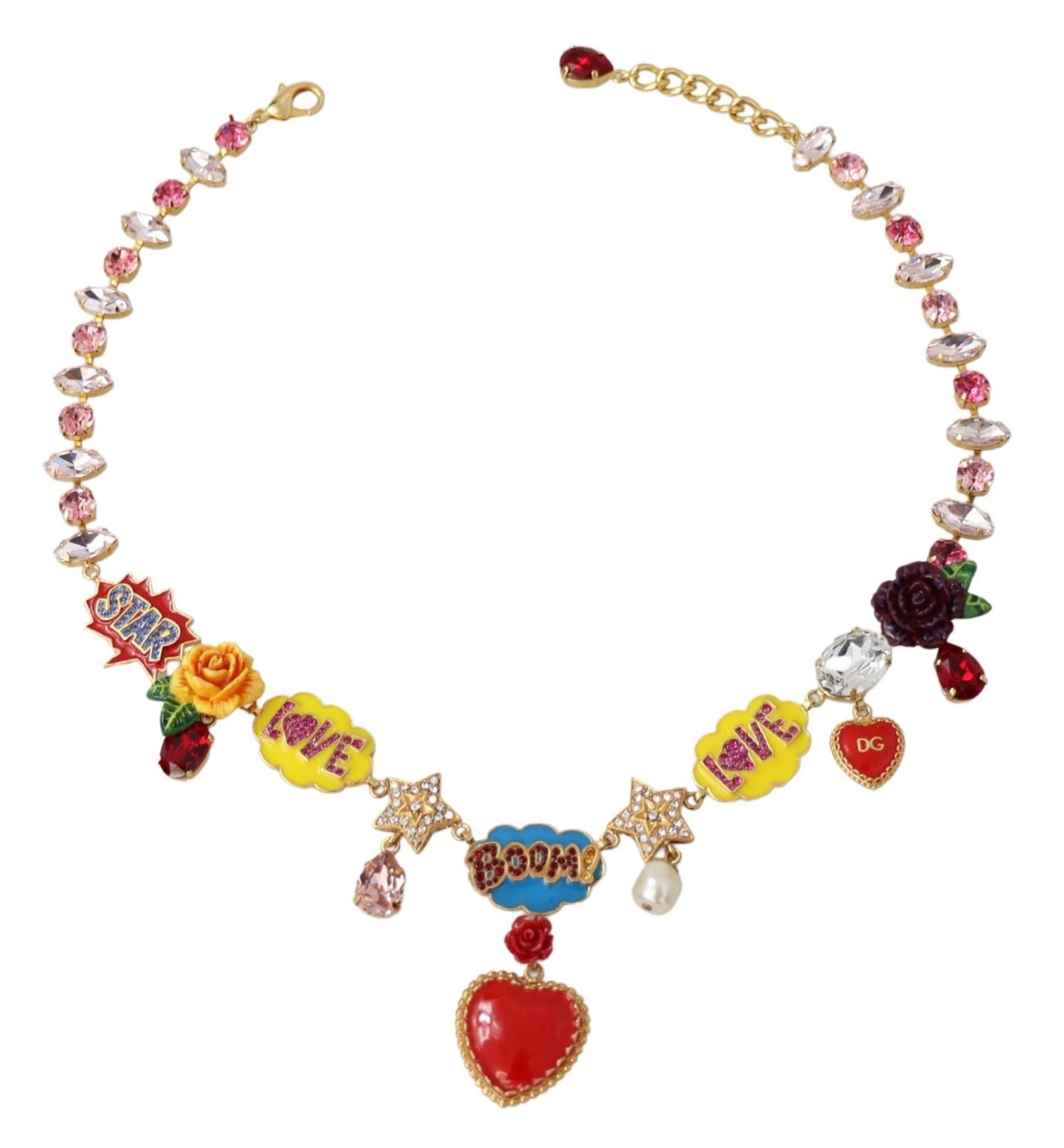 Dolce & Gabbana Gold Cartoon Love Star Boom Crystals Chain Necklace - DEA STILOSA MILANO