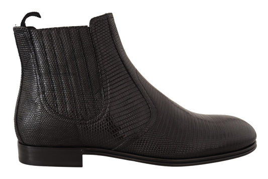 Dolce & Gabbana Black Leather Lizard Skin Ankle Boots - DEA STILOSA MILANO