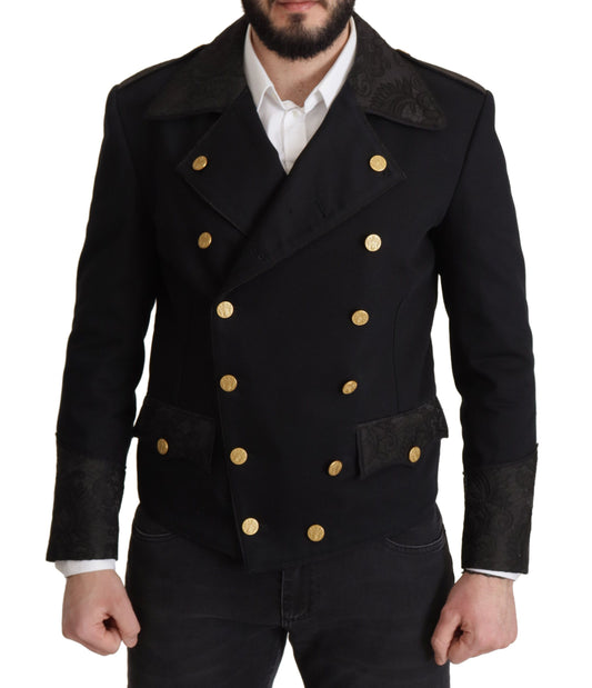 Dolce & Gabbana Black Button Embellished Cotton Blend Jacket - DEA STILOSA MILANO