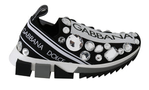 Dolce & Gabbana Black White Crystal Women's Sneakers Shoes - DEA STILOSA MILANO
