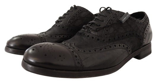 Dolce & Gabbana Black Leather Brogue Wing Tip Men Formal Shoes - DEA STILOSA MILANO