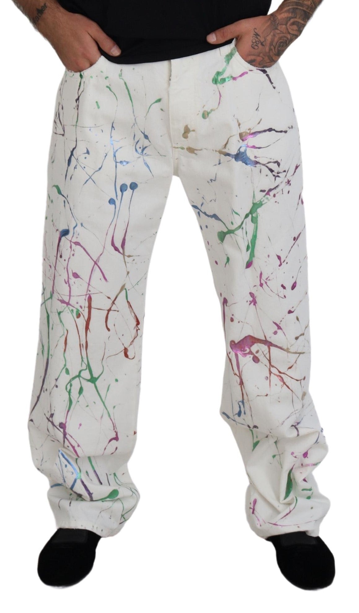 Dolce & Gabbana White Cotton Color Splash Print Denim Pants - DEA STILOSA MILANO