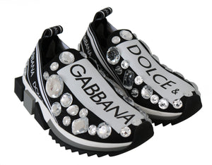 Dolce & Gabbana Black White Crystal Women's Sneakers Shoes - DEA STILOSA MILANO
