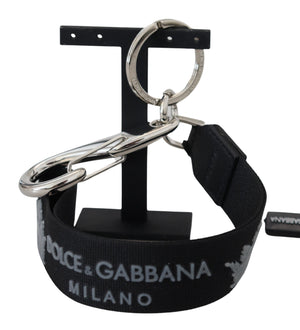 Dolce & Gabbana Black Polyester Logo Silver Tone Brass Keychain - DEA STILOSA MILANO