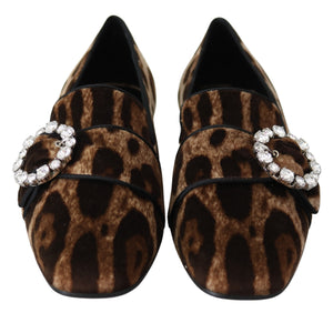 Dolce & Gabbana Brown Leopard Print Crystals Loafers Flats Shoes - DEA STILOSA MILANO