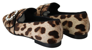 Dolce & Gabbana Brown Leopard Print Crystals Loafers Flats Shoes - DEA STILOSA MILANO