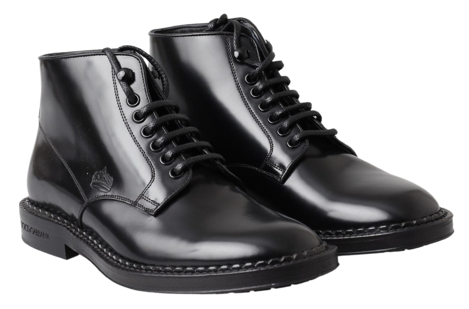 Dolce & Gabbana Black Leather Men Short Boots Lace Up Shoes - DEA STILOSA MILANO