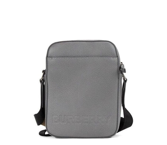 Burberry Thornton Small Grey Embossed Logo Grainy Leather Crossbody Handbag - DEA STILOSA MILANO