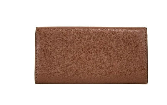Burberry Porter Tan Grained Leather Embossed Continental Clutch Flap Wallet Brown - DEA STILOSA MILANO