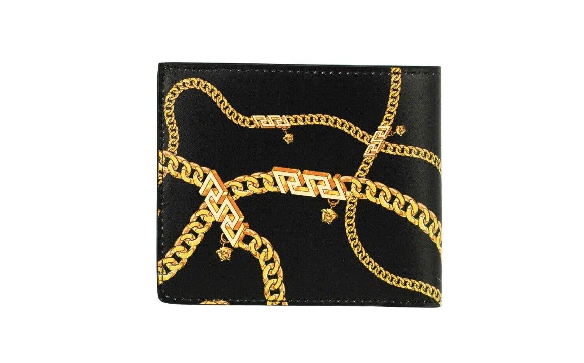 Versace Black Smooth Leather Gold Medusa Head Chain Logo Bifold Organizer Wallet - DEA STILOSA MILANO