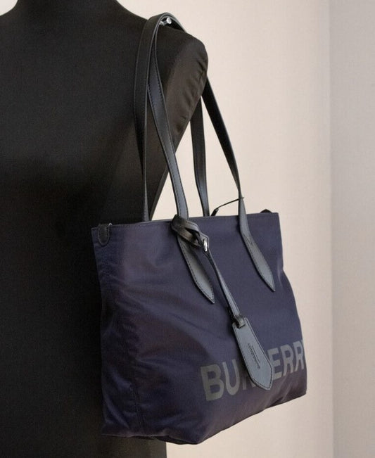 Burberry Small Navy Blue Logo Econyl Nylon Tote Shoulder Handbag Purse - DEA STILOSA MILANO