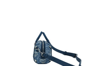 MCM Boston Mini Blue Vintage Jacquard Logo Fabric Satchel Crossbody Handbag - DEA STILOSA MILANO
