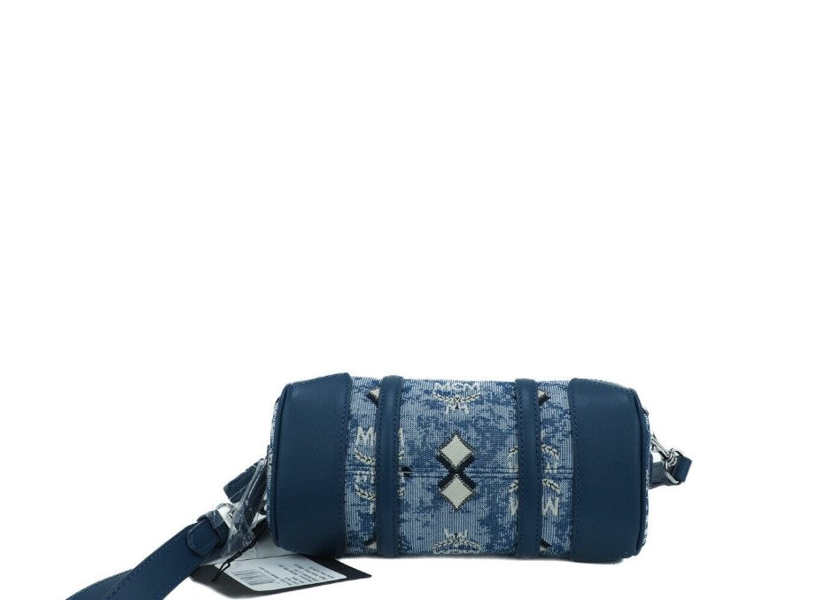 MCM Boston Mini Blue Vintage Jacquard Logo Fabric Satchel Crossbody Handbag - DEA STILOSA MILANO