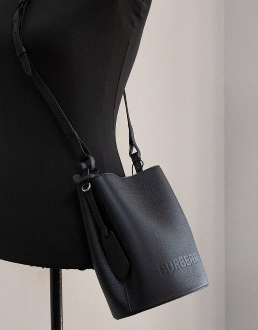Burberry Lorne Small Black Pebbled Leather Bucket Crossbody Handbag Purse - DEA STILOSA MILANO
