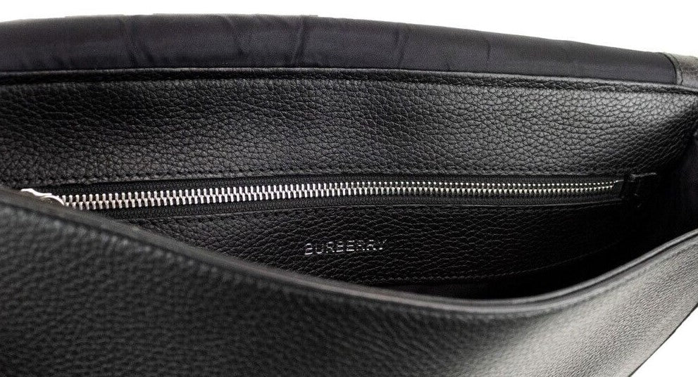Burberry Bruno Small Black Embossed Branded Pebble Leather Messenger Handbag - DEA STILOSA MILANO