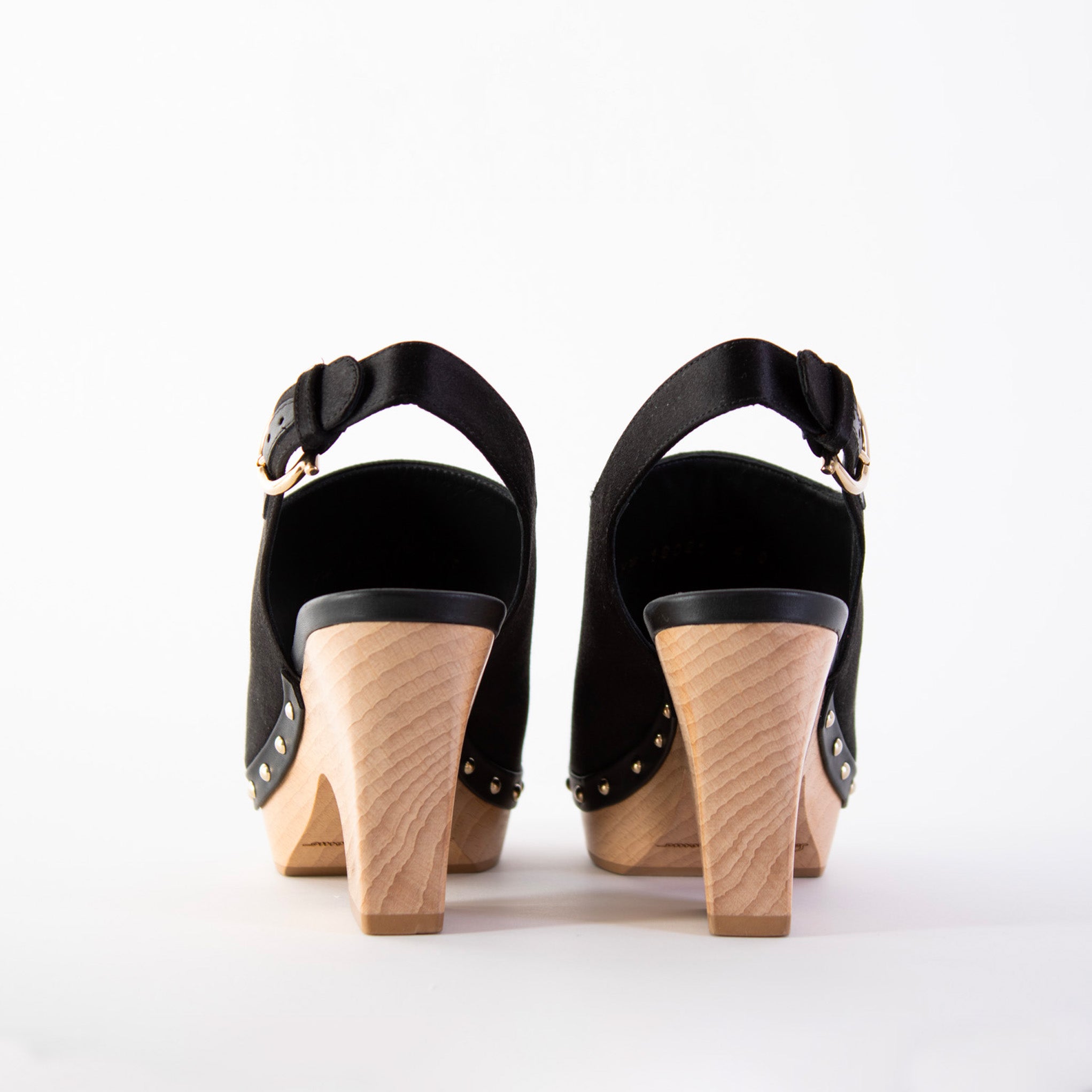 Salvatore Ferragamo Susanne Black Leather and Fabric Wedge Sandals - DEA STILOSA MILANO