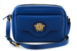 Versace Blue Calf Leather Camera Shoulder Bag - DEA STILOSA MILANO