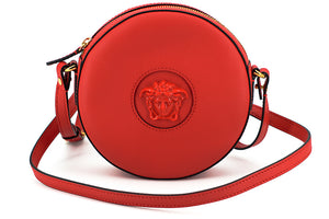 Versace Red Calf Leather Round Disc Shoulder Bag - DEA STILOSA MILANO