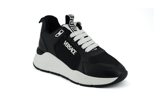 Versace Black and White Calf Leather Sneakers - DEA STILOSA MILANO