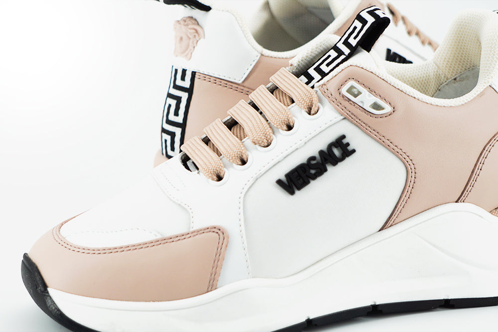 Versace Light Pink and White Calf Leather Sneakers - DEA STILOSA MILANO
