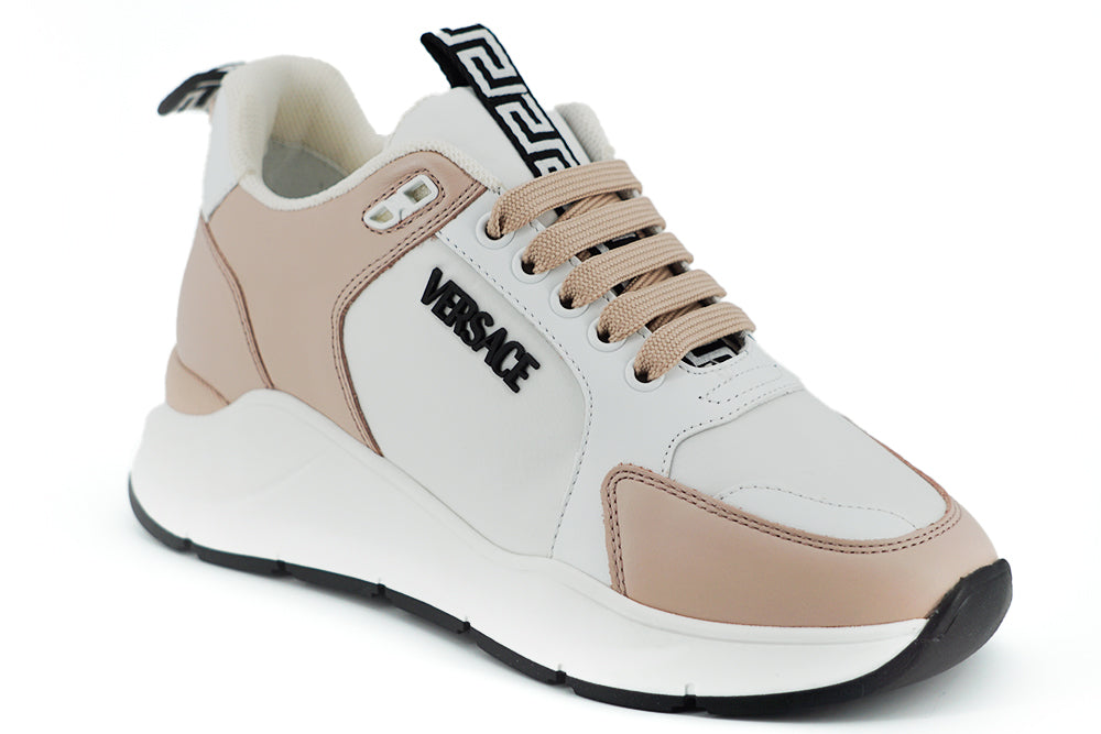 Versace Light Pink and White Calf Leather Sneakers - DEA STILOSA MILANO