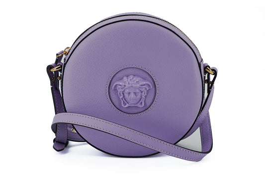 Versace Purple Calf Leather Round Disco Shoulder Bag - DEA STILOSA MILANO