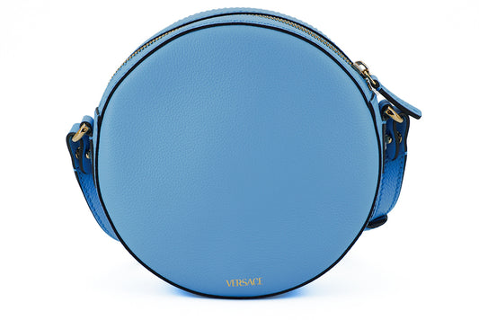 Versace Blue Calf Leather Round Disco Shoulder Bag - DEA STILOSA MILANO