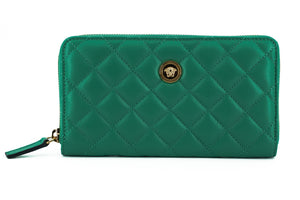 Versace Green Leather Long Zip Around Wallet - DEA STILOSA MILANO