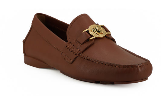 Versace Natural Brown Calf Leather Loafers Shoes - DEA STILOSA MILANO